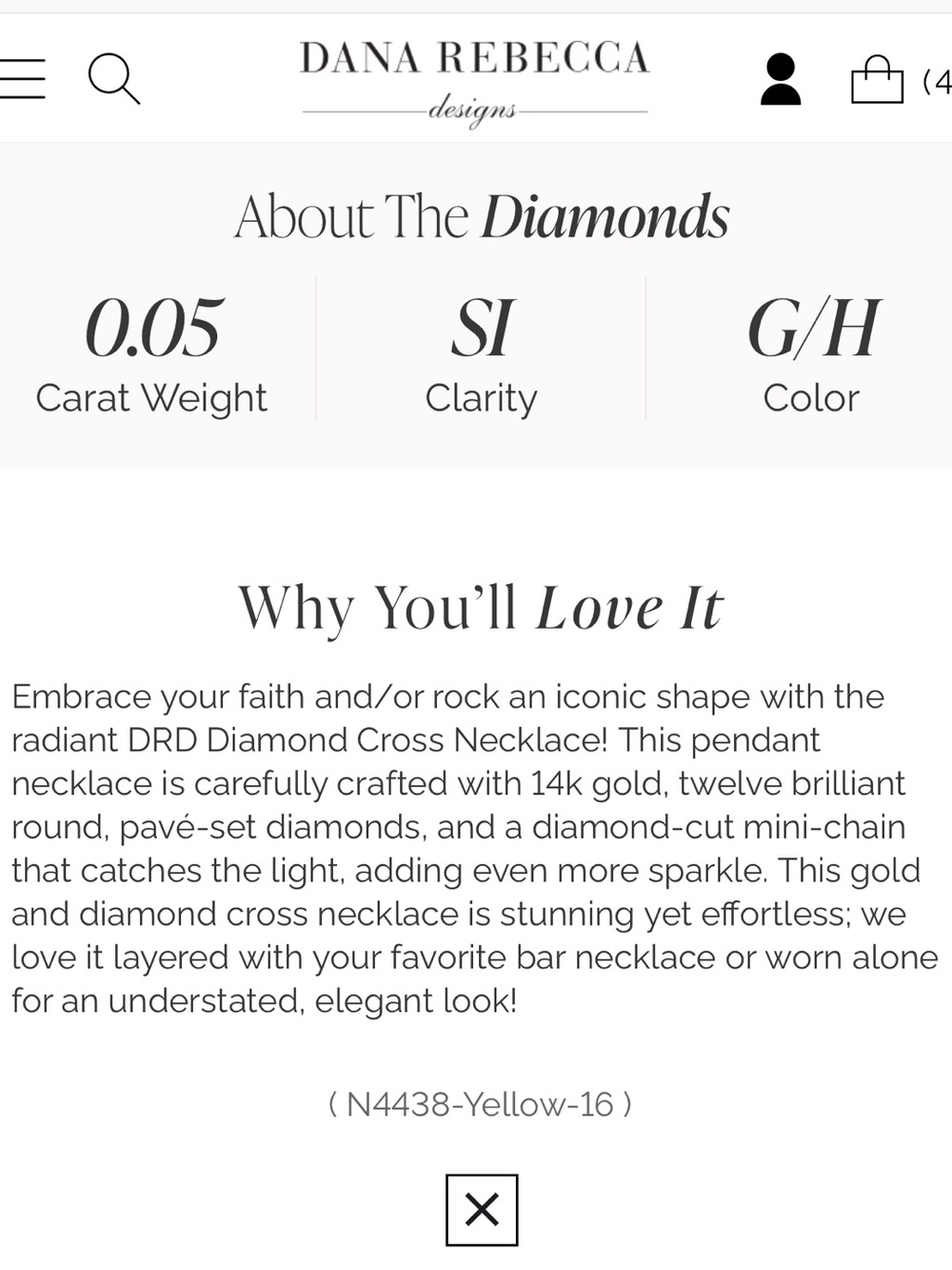 DRD Dana Rebecca Diamond Cross Necklace | 14K Yellow Gold | 18” - Picture 6 of 8